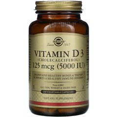 Вітамін Д3 (холекальциферол), Vitamin D3 (Cholecalciferol), Solgar, 5000 МО, 240 капсул в рослинній оболонці, SOL-03314