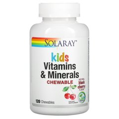 Мультивітаміни для дітей, Children's Vitamins and Minerals, Solaray, смак вишні, 120 таблеток, SOR-04797