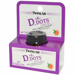 Витамин К2 Д3 мандарин Twinlab (D3 Dots + K2) 60 таблеток, TWL-03162