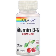 Витамин B12 Solaray ( Vitamin B12) 2000 мкг 90 леденцов со вкусом вишни, SOR-04350