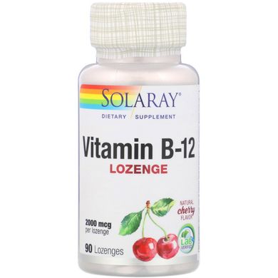 Вітамін B12 Solaray (Vitamin B12) 2000 мкг 90 льодяників зі смаком вишні, SOR-04350