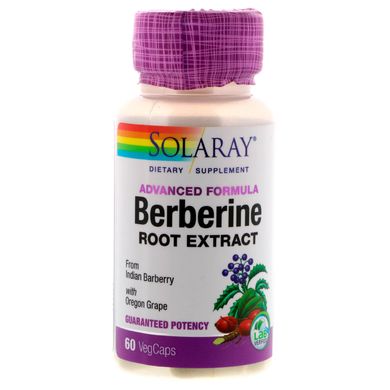 Берберин, экстракт корня, продвинутая формула, Advanced Formula Berberine Root Extract, Solaray, 60 вегетарианских капсул, SOR-20677