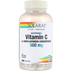 Вітамін C з концентратом біофлавоноїдів, Buffered Vitamin C, Solaray, 500 мг, 250 капсул, SOR-04421