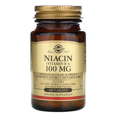 Вітамін В3 Solgar (Niacin) 100 мг 100 таблеток, SOL-01860