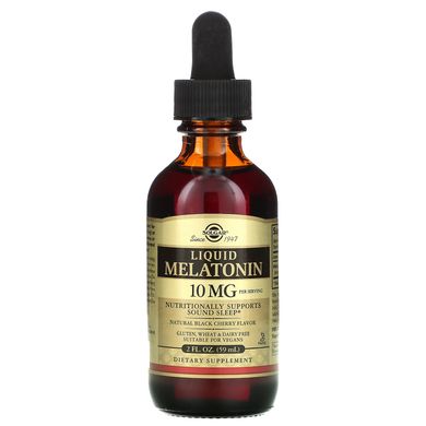 Мелатонін, рідкий натуральний, чорна вишня, Liquid Melatonin, Natural Black Cherry Flavor, Solgar, 10 мг, 59 мл, SOL-50380