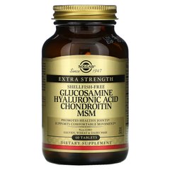 Глюкозамин, гиалуроновая кислота, хондроитин, MSM, Glucosamine Hyaluronic Acid Chondroitin MSM, Solgar, 60 таблеток, SOL-01316