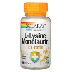 L-лізин монолаурін в співвідношенні 1:1, L-Lysine Monolaurin 1:1 Ratio, Solaray, 60 вегетаріанських капсул, SOR-35281