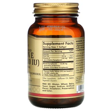 Витамин Е, смешанные токоферолы, Vitamin E, Mixed Tocopherols, Solgar, 200 МЕ, 100 капсул, SOL-03501