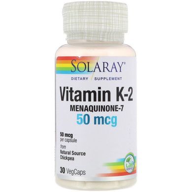 Вітамін К2 Solaray (Vitamin K-2) 50 мкг 30 капсул, SOR-36153