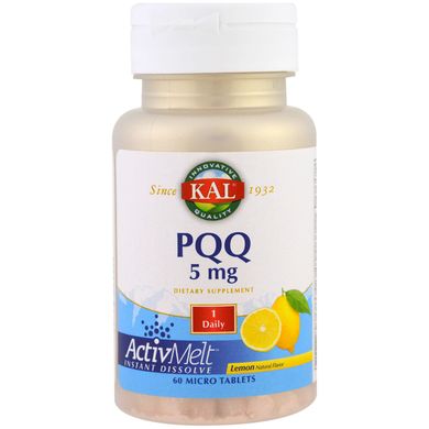 PQQ (пирролохинолинхинон) с лимонным вкусом, PQQ ActivMelt, KAL, 5 мг, 60 микротаблеток, CAL-29479