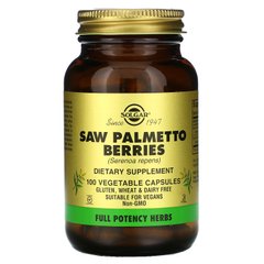 Ягоды со пальметто, Saw Palmetto Berries, Solgar, 100 капсул на растительной основе, SOL-04023