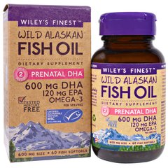 Аляскинский рыбий жир для беременных Wiley's Finest (Wild Alaskan Fish Oil Prenatal DHA) 600 мг 60 капсул, WIF-00403