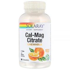 Цитрат кальцію-магнію, апельсиновий смак, Cal-Mag Citrate 2:1, Solaray, 90 жувальних таблеток, SOR-37369