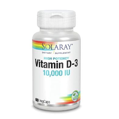 Вітамін D3 Solaray (Vitamin D3) 10000 МО 60 капсул, SOR-75250