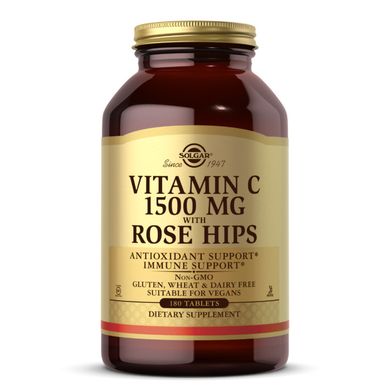 Витамин С с шиповником Solgar (Vitamin C With Rose Hips) 1500 мг 180 таблеток, SOL-02421