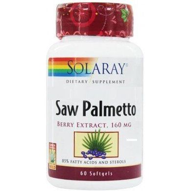 Со пальметто, экстракт ягод, Saw Palmetto, Solaray, 160 мг, 60 гелевых капсул, SOR-03782