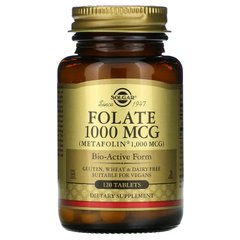 Фолат Solgar (Folate as metafolin) 1000 мкг 120 таблеток, SOL-53596