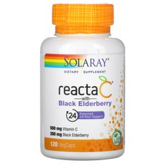 Витамин С + бузина, Reacta-C Plus Elderberry, Solaray, 120 вегетарианских капсул, SOR-84663