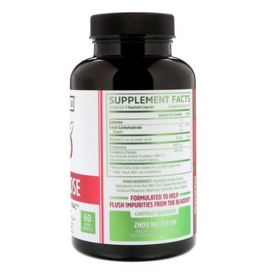 Д-Манноза с клюквой Zhou Nutrition (D-Mannose with Cranberry XBAC) 60 капсул, ZHO-00608