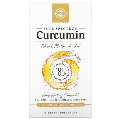 Весь спектр куркумина, Full Spectrum Curcumin, Solgar, 90 мягких капсул с жидким экстрактом, SOL-54708