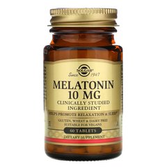 Мелатонин, Melatonin, Solgar, 10 мг, 60 таблеток, SOL-01956