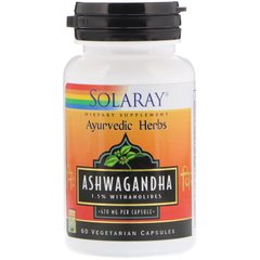 Ашвагандха, Ashwagandha, Solaray, 470 мг, 60 вегетарианских капсул, SOR-39902