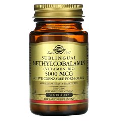 Витамин В12 Solgar (Sublingual Methylcobalamin В12) 5000 мкг 30 таблеток, SOL-01958