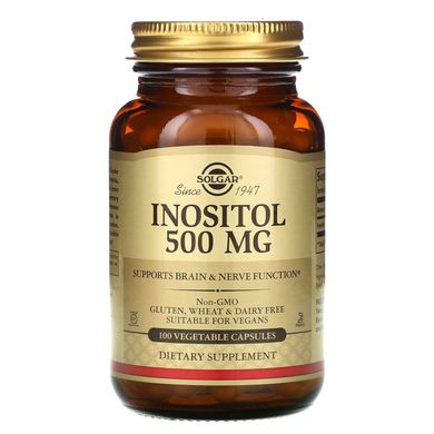 Інозітол, Inositol, Solgar, 500 мг, 100 вегетаріанських капсул, SOL-01450