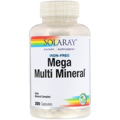 Мультимінерали, без заліза, Mega Multi Mineral Iron Free, Solaray, 200 капсул, SOR-04514