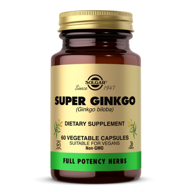 Гінкго білоба супер, Super Ginkgo Full Potency Herbs, Solgar, 90 мг, 60 капсул, SOL-03914