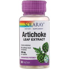 Екстракт листя артишоку, Artichoke Leaf Extract, Solaray, 300 мг, 60 вегетаріанських капсул, SOR-03080