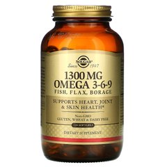 Омега 3-6-9, Omega 3-6-9, Solgar, 1300 мг, 120 мягких таблеток, SOL-02028