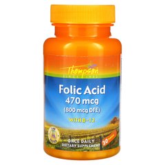 Фолієва кислота і Вітамін B12 Thompson (Folic acid with vitamin B12) 800 мкг / 5 мкг 30 жувальних таблеток, THO-19895