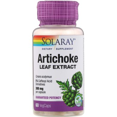 Экстракт листьев артишока, Artichoke Leaf Extract, Solaray, 300 мг, 60 вегетарианских капсул, SOR-03080