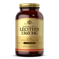 Лецитин, невибілений, Lecithin, Solgar, 1360 мг, 100 капсул, SOL-01540