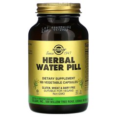 Трав'яний сечогінний засіб, Herbal Water Pill, Solgar, 100 вегетаріанських капсул, SOL-03947