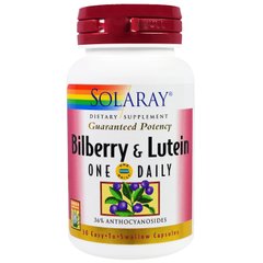 Чорниця і лютеїн Solaray (Bilberry Lutein One Daily) 30 капсул, SOR-03115