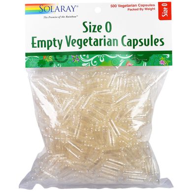 Пустые растительные капсулы, размер 0, Empty Vegetable Capsules, Size 0, Solaray, 500 вегетарианских капсул, SOR-09823