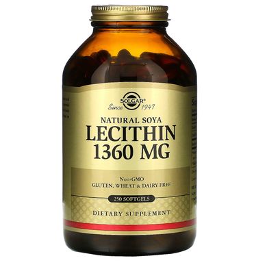 Лецитин, Lecithin, Solgar, 1360 мг, 250 капсул, SOL-01541