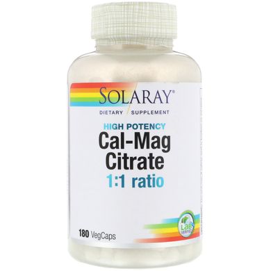 Кальцій і магній 1: 1 високоефективний Solaray (Cal-Mag Citrate) 180 капсул, SOR-04525