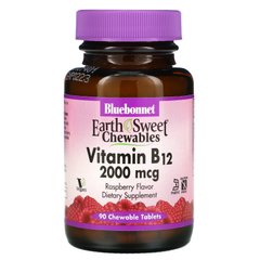 Витамин B12 Bluebonnet Nutrition (Vitamin B12 EarthSweet) 2000 мкг 90 таблеток со вкусом малины, BLB-00436