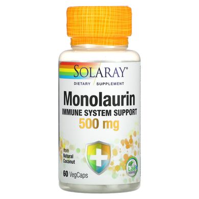 Монолаурин, Monolaurin Supplement, Solaray, 500 мг, 60 вегетарианских капсул, SOR-62754