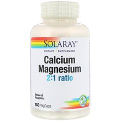 Кальцій і магній в співвідношенні 2:1, Calcium and Magnesium, Solaray, 180 вегетаріанських капсул, SOR-04531