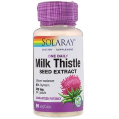 Экстракт семян расторопши, для приема один раз в день, Milk Thistle One Daily Supplement, Solaray, 350 мг, 60 вегетарианских капсул, SOR-10679