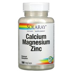 Кальций, магний и цинк, Calcium, Magnesium, Zinc, Solaray, 100 вегетарианских капсул, SOR-04560