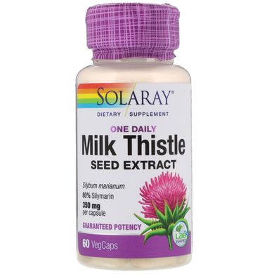 Екстракт насіння розторопші, для прийому один раз в день, Milk Thistle One Daily Supplement, Solaray, 350 мг, 60 вегетаріанських капсул, SOR-10679