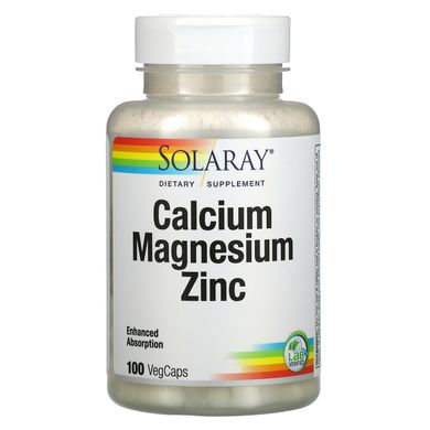 Кальцій, магній і цинк, Calcium, Magnesium, Zinc, Solaray, 100 вегетаріанських капсул, SOR-04560