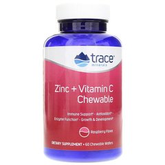 Цинк + витамин С, Zinc + Vitamin C, Trace Minerals Research, вкус малины, 60 жевательных вафель, TMR-00497