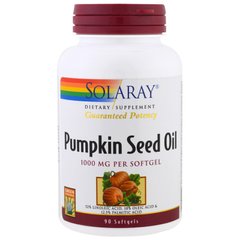 Олія гарбузового насіння, Pumpkin Seed Oil, Solaray, 1000 мг, 90 капсул, SOR-10727