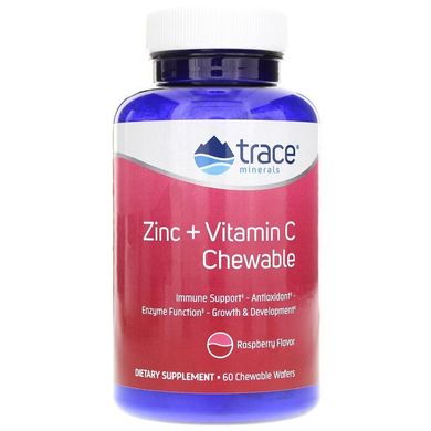 Цинк + вітамін С, Zinc + Vitamin C, Trace Minerals Research, смак малини, 60 жувальних вафель, TMR-00497